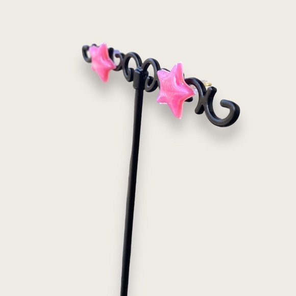 Handmade Hot Pink Glittery Star Studs - Handcrafted - One of a Kind - Picture 4 of 4